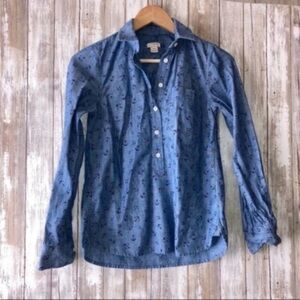 J. Crew Chambray Anchor Popover Blouse